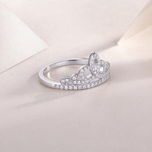 Crown Diamond Moissanite Ring – Elegant 925 Sterling Silver Tiara Design