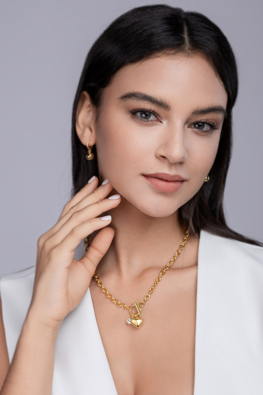 Elegant Gold-Finished Heart Toggle Necklace • Handcrafted Sterling Silver Chain