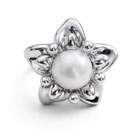 925 Sterling Silver - Cultured Freshwater Pearl Flower Ring
