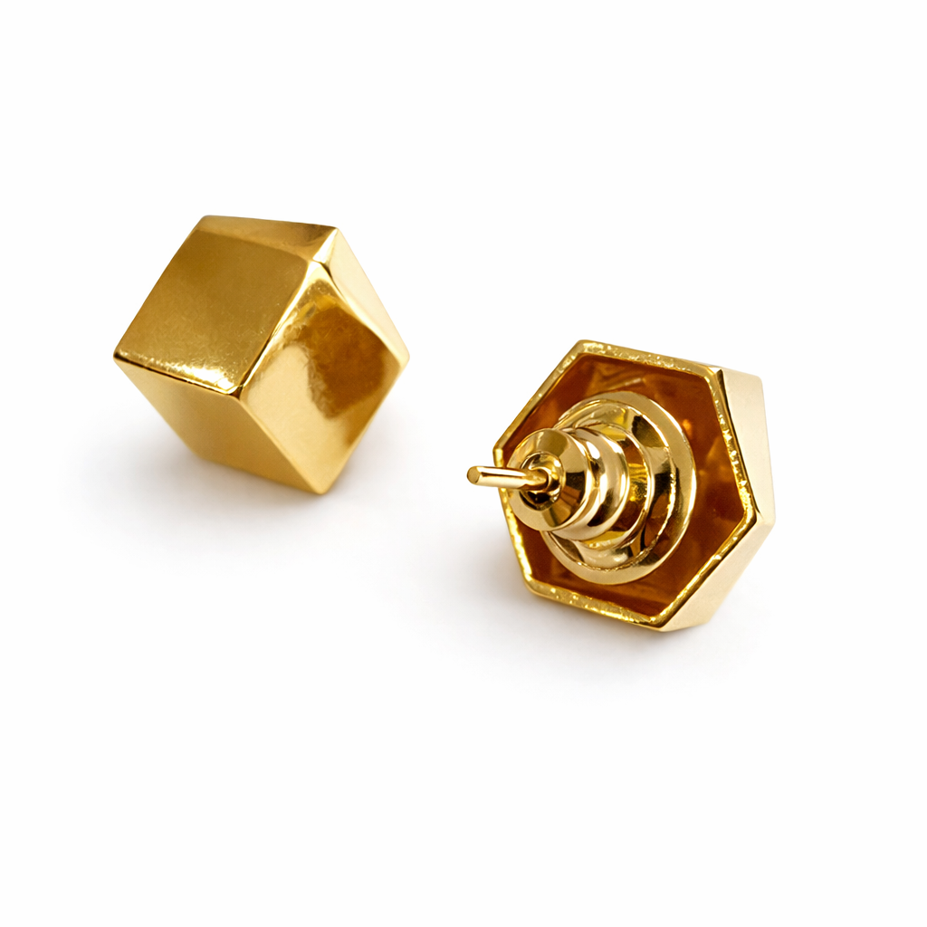 18K Gold Plated Geometric Cube Stud Earrings