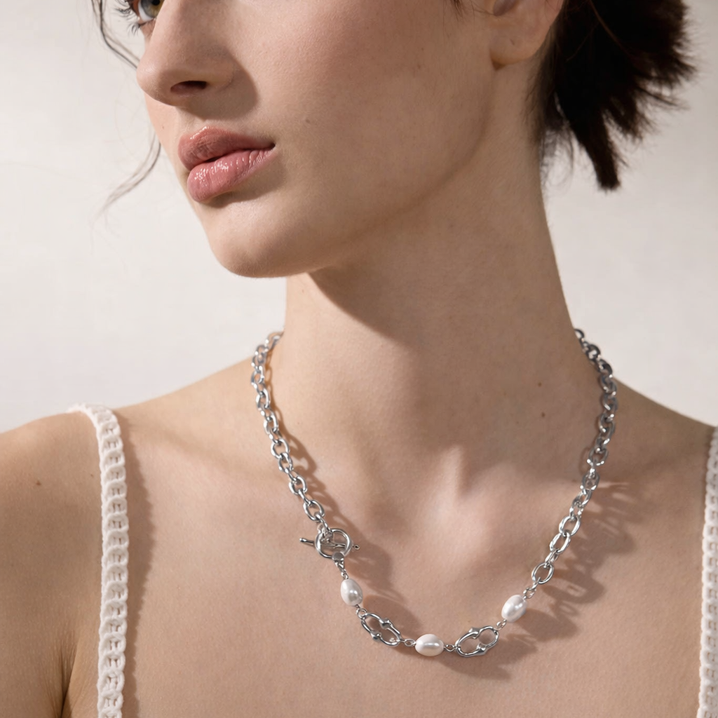 Natural Freshwater Pearl Stainless Steel Necklace