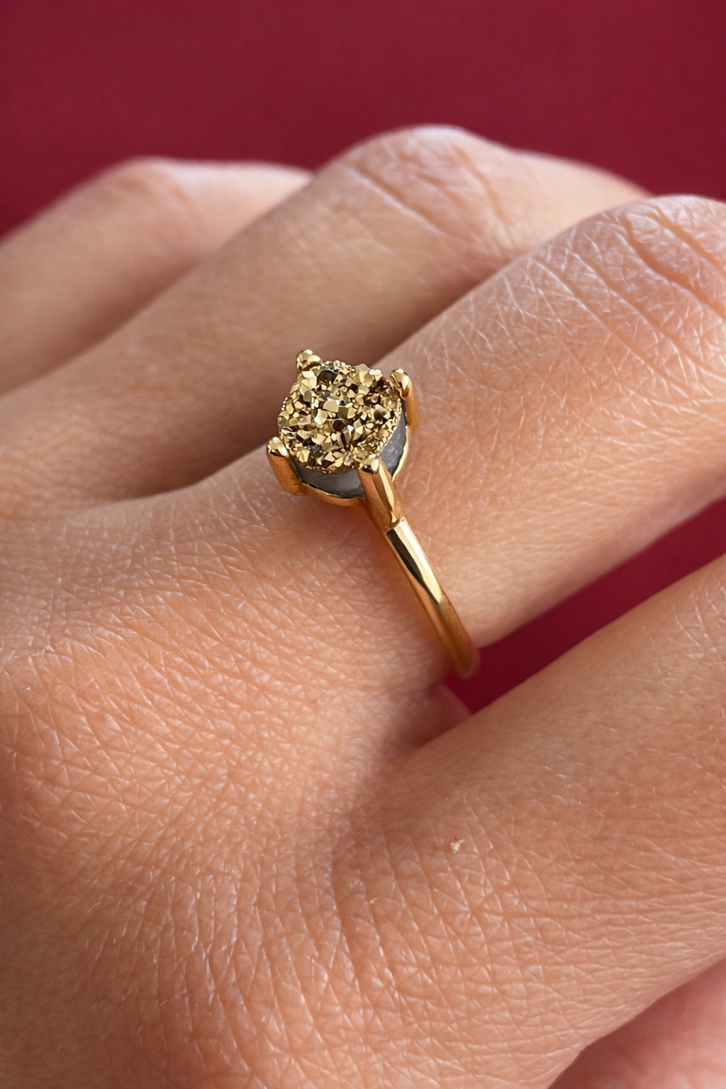 18K Gold Plated Gold Druse Ring