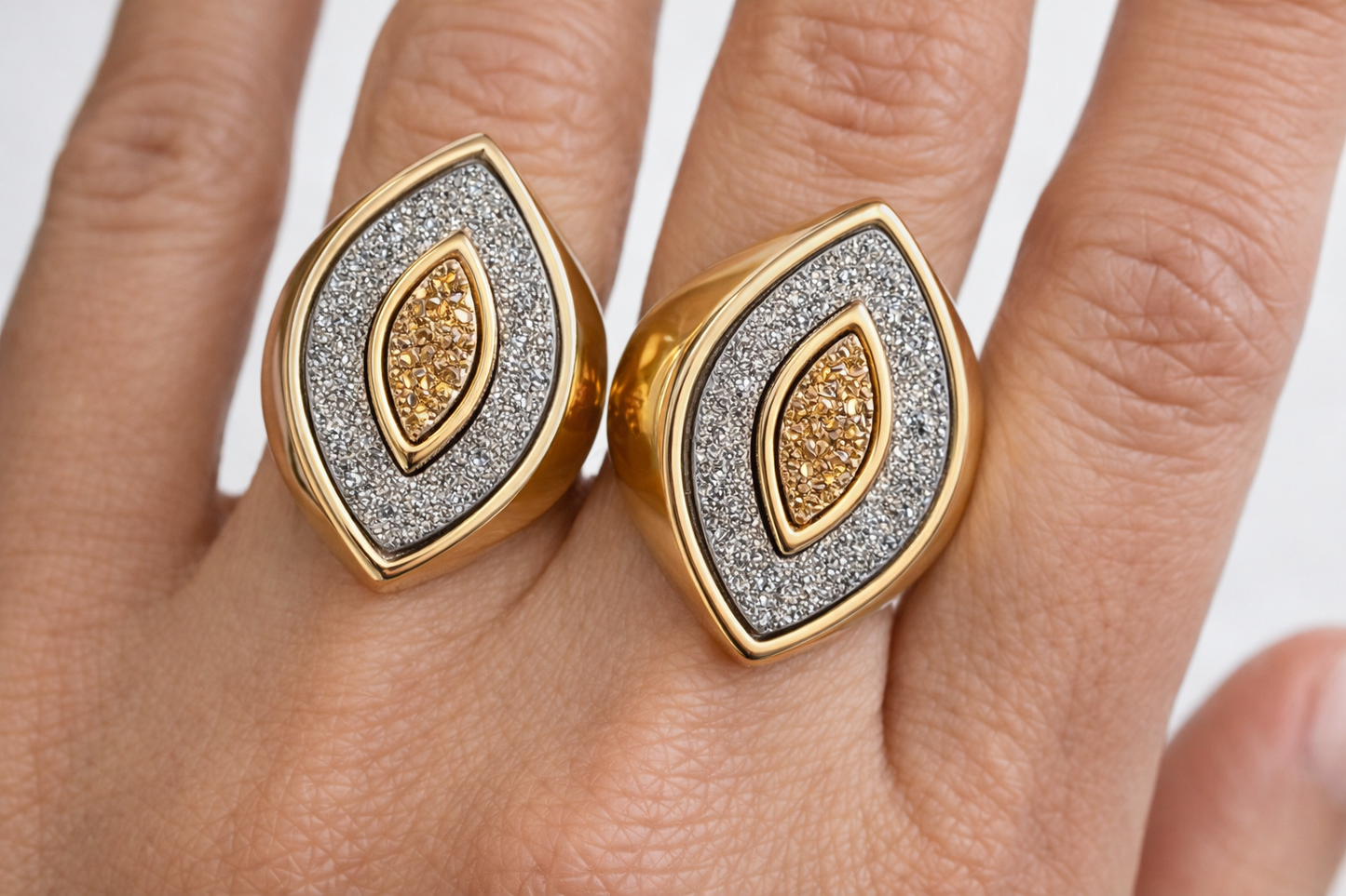 Natural Metallic & Gold Druse Ring – 18K Gold Plated