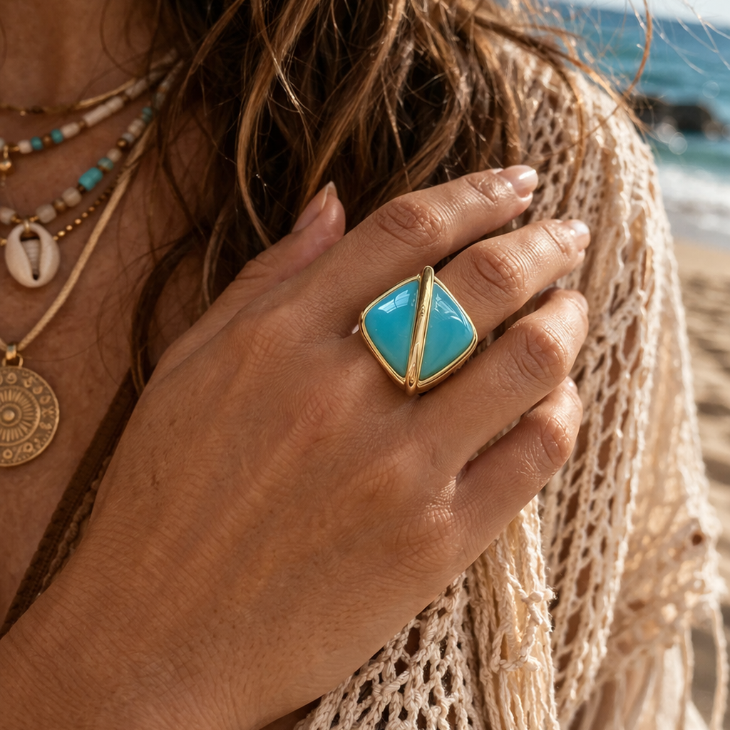 Blue Quartz Statement Ring – 18K Gold Plated