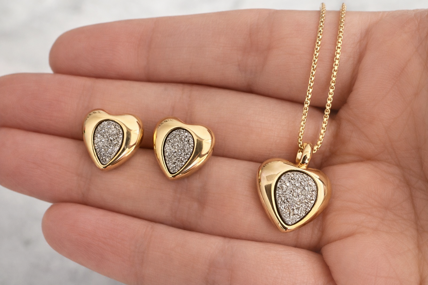 Luminous Heart Druzy Jewelry Set