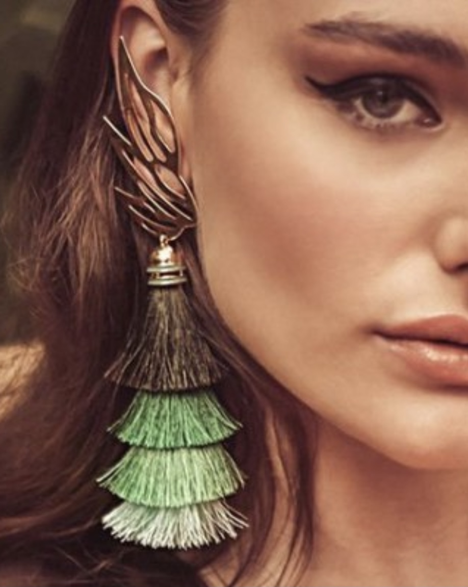 18K Gold Plated Leaf & Tassel Statement Earrings