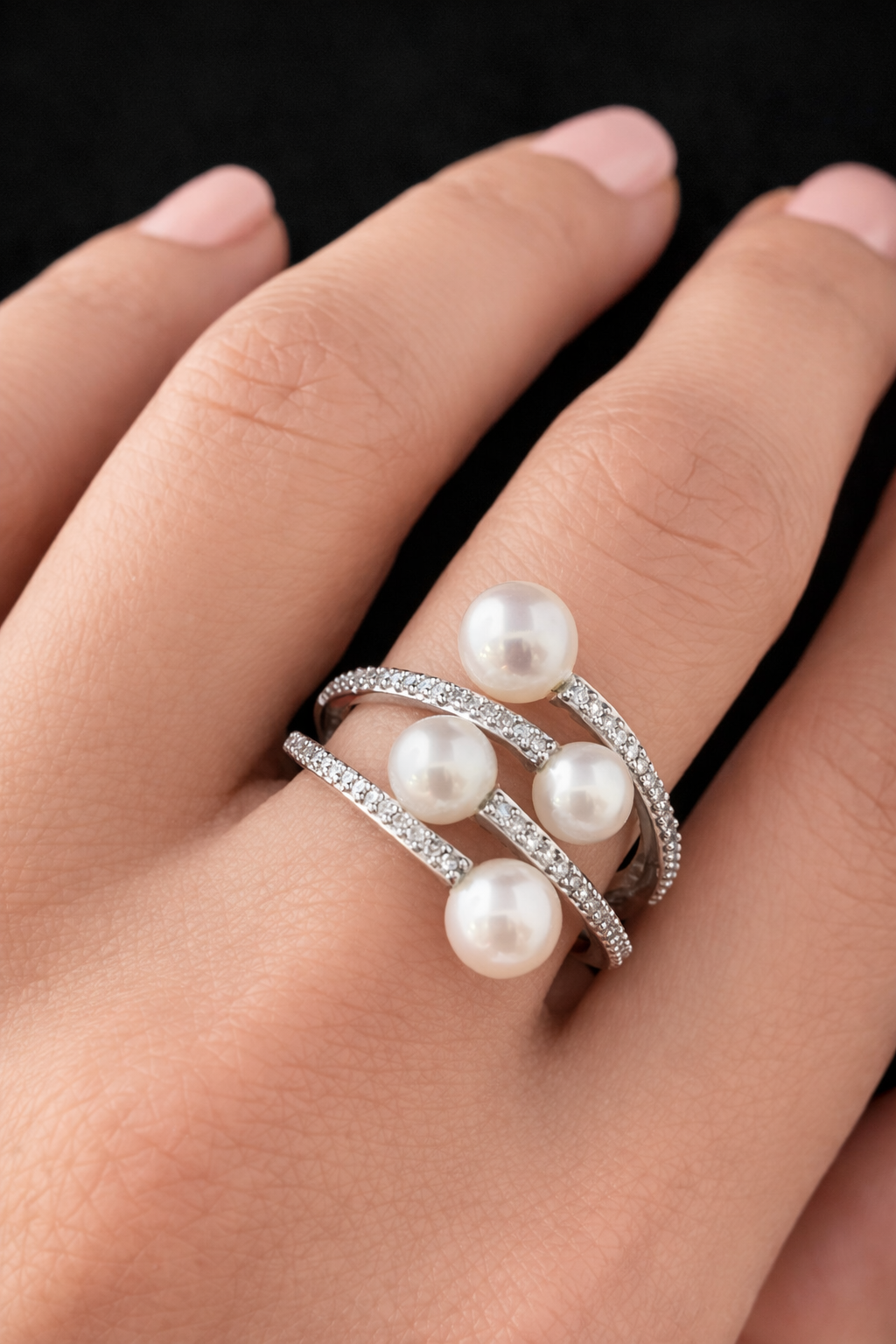 Sterling Silver Diamond & Freshwater Cultured Pearl Ring