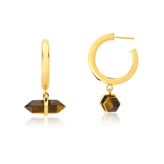 Golden Tiger Eye Drop Earrings – 18K Gold Plated