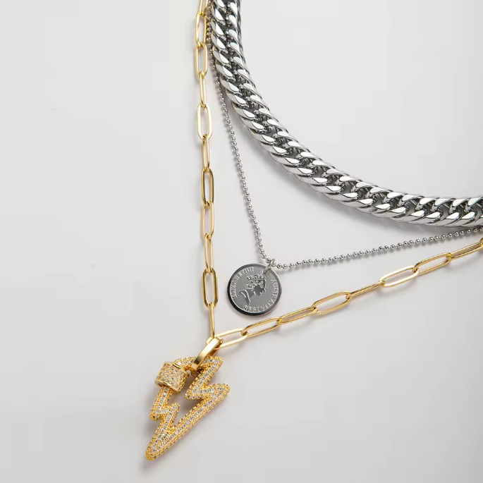Triple Layered Stainless Steel Necklace Set – Mixed Metal Collection