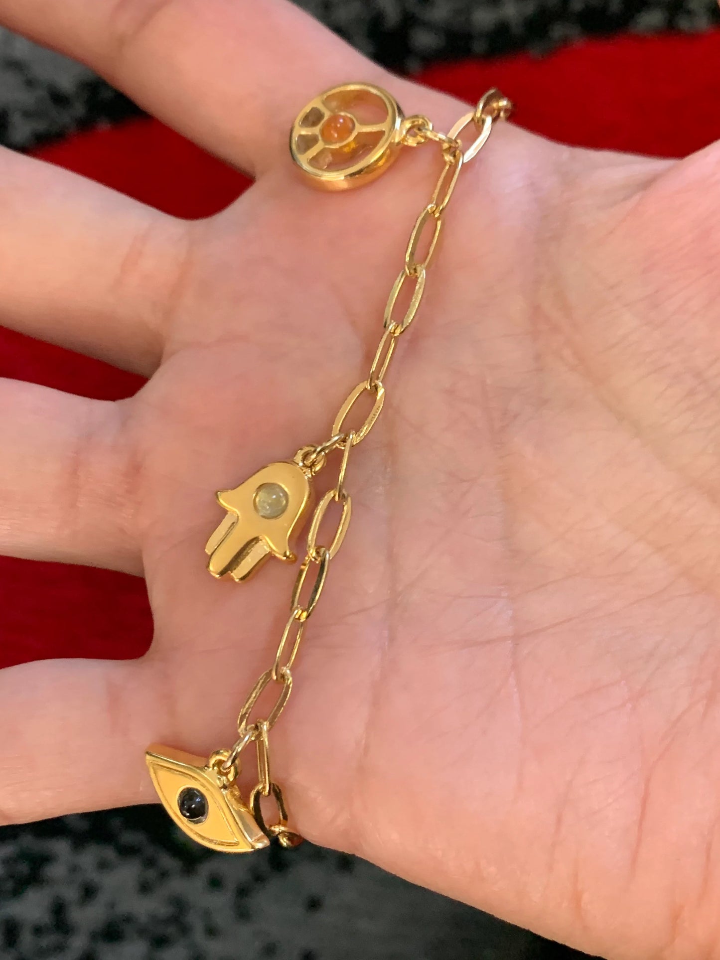 Protection Charm Bracelet – 18K Gold Plated with Natural Stones