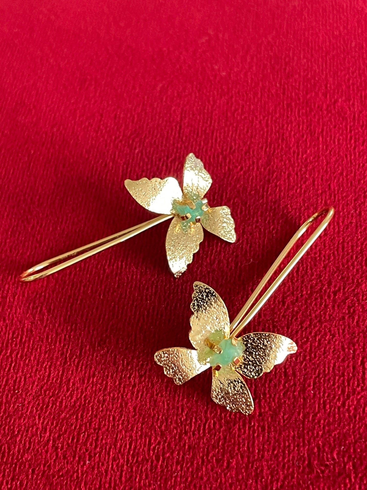 Handmade Raw Emerald Earrings in 18k Gold Plated Bronze