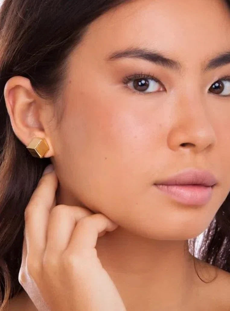 18K Gold Plated Geometric Cube Stud Earrings