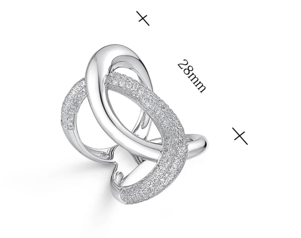 925 Sterling Silver Luxury Irregular Zirconium Cross Ring