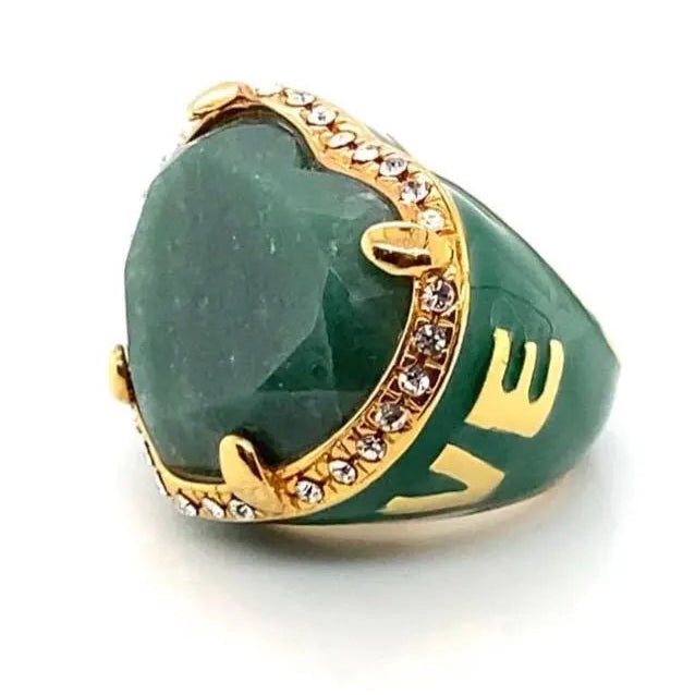 Love Natural Green Agate Ring – 18K Gold Plated with Green Enamel & Zircons
