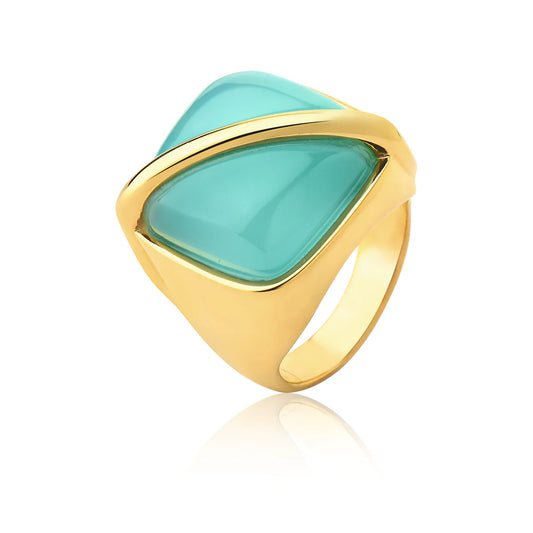 Blue Quartz Statement Ring – 18K Gold Plated