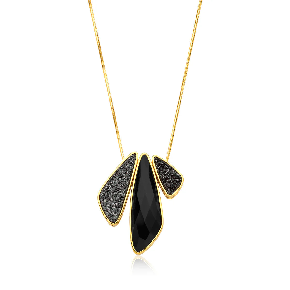 Black Obsidian & Black Druse Necklace – 18K Gold & Black Rhodium Plated