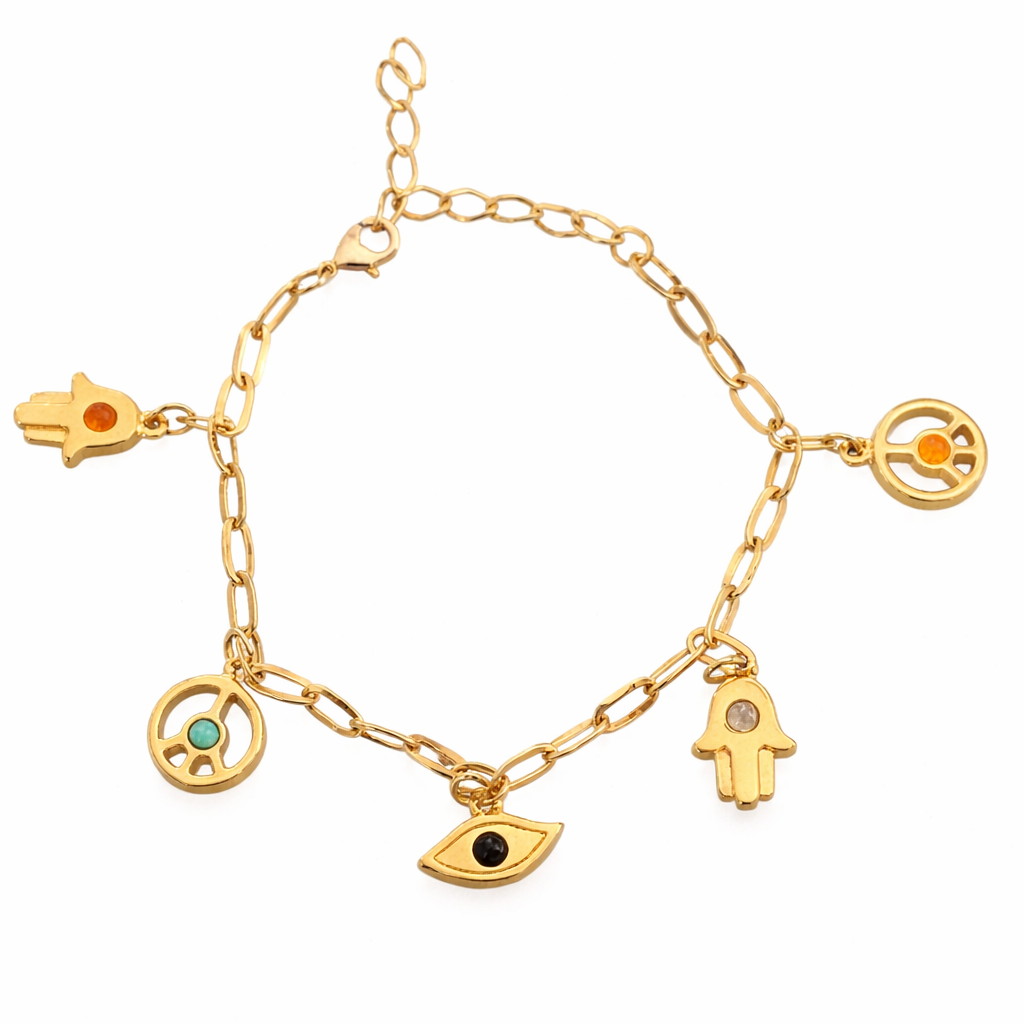 Protection Charm Bracelet – 18K Gold Plated with Natural Stones