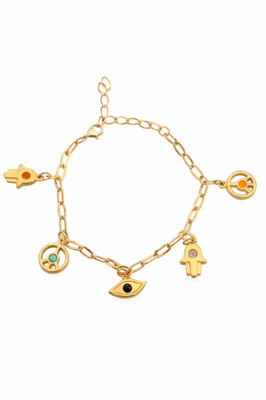 Protection Charm Bracelet – 18K Gold Plated with Natural Stones