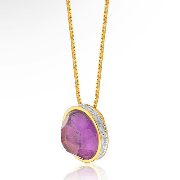 Natural Amethyst Pendant Necklace – 18K Gold Plated & White Rhodium