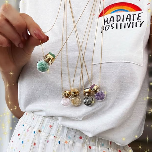 Crystal Vial Necklace – Natural Quartz Stones | 18K Gold Plated