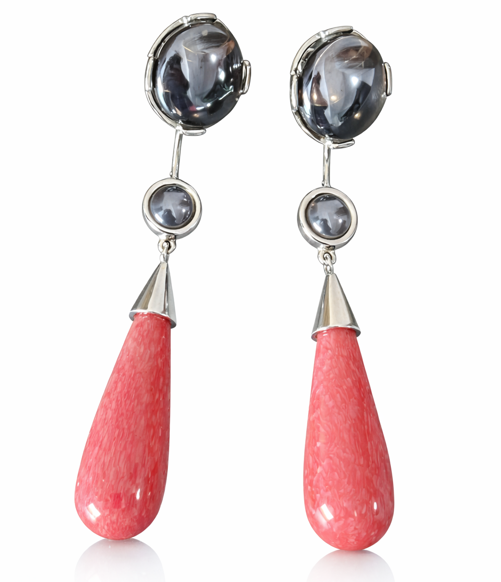 Red Agate & Smoky Quartz Drop Earrings
