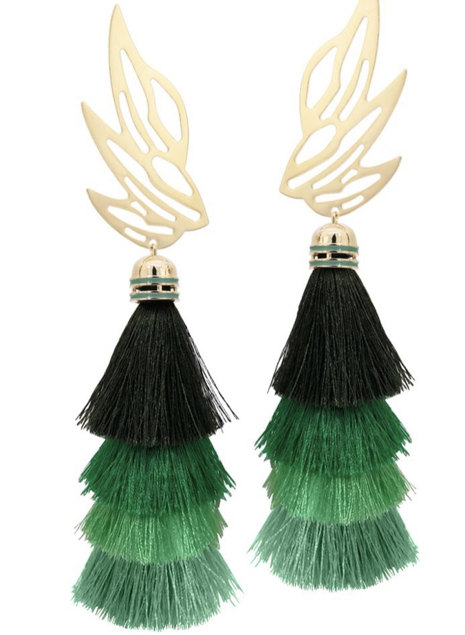 18K Gold Plated Leaf & Tassel Statement Earrings