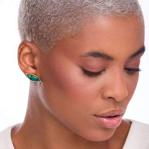 Malachite Stud Earrings – 18K Gold Plated