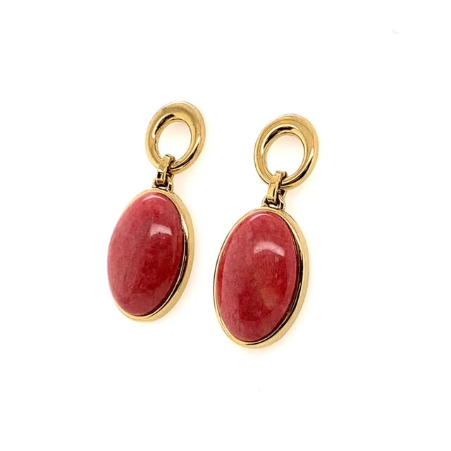 Red Feldspar Statement Earrings – Antique Gold Tone with Vintage Glow