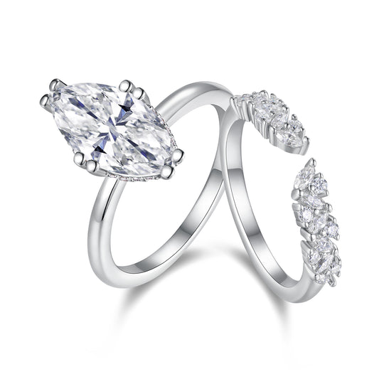 Radiant Duo Marquise Moissanite Ring Set — 925 Sterling Silver