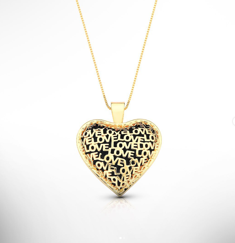 LOVE Double-Sided Heart Necklace – Onyx | 18K Gold Plated