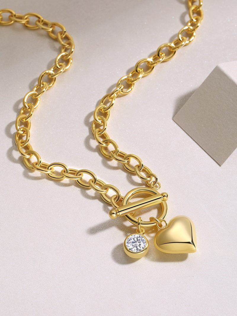 Elegant Gold-Finished Heart Toggle Necklace • Handcrafted Sterling Silver Chain