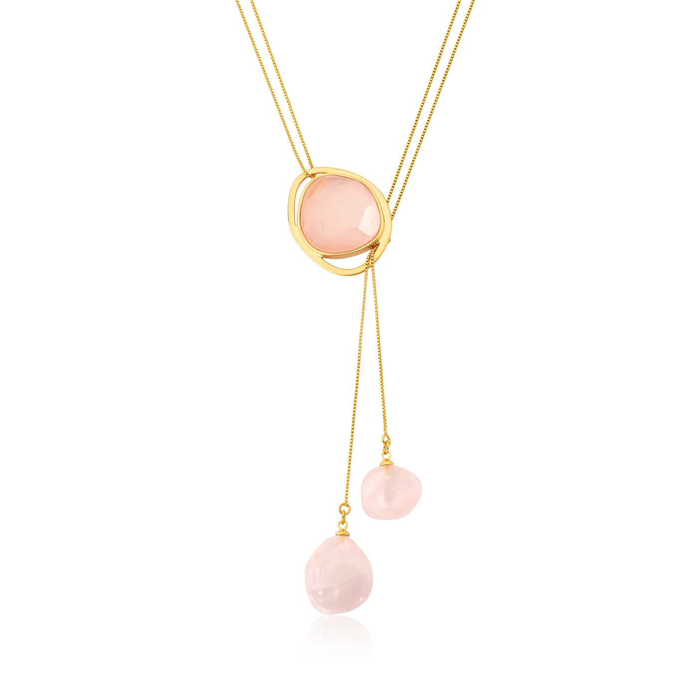Pink Quartz Adjustable Necklace – 18K Gold Plated