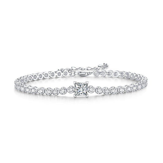 Princess Cut Moissanite Tennis Bracelet • 925 Sterling Silver • Adjustable Luxury Design