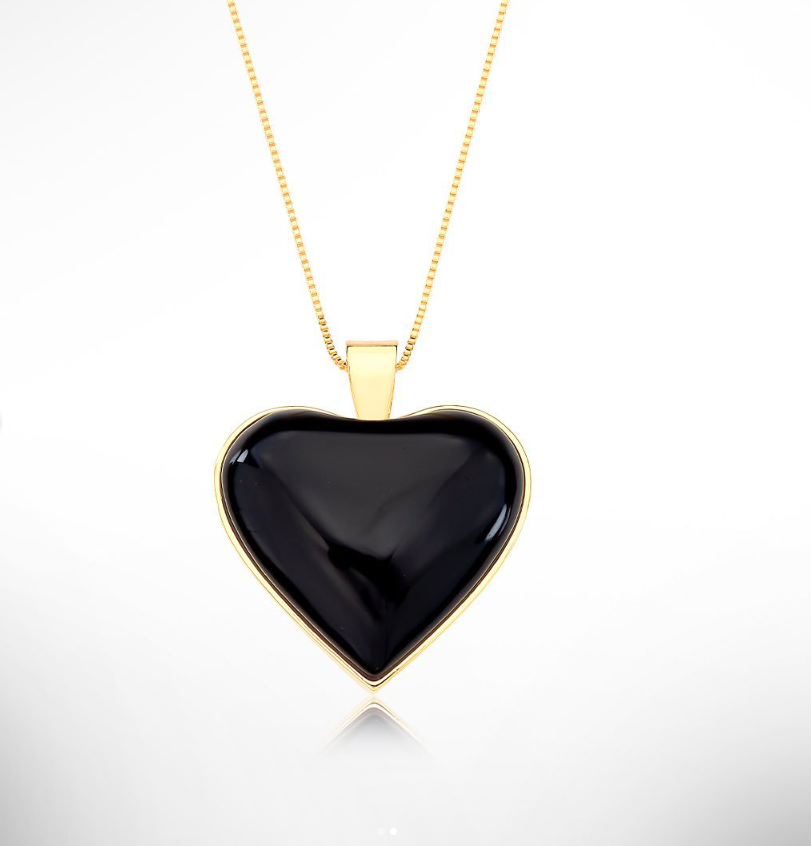 LOVE Double-Sided Heart Necklace – Onyx | 18K Gold Plated