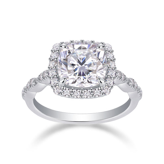 Radiant Cushion Halo Moissanite Ring — 925 Sterling Silver