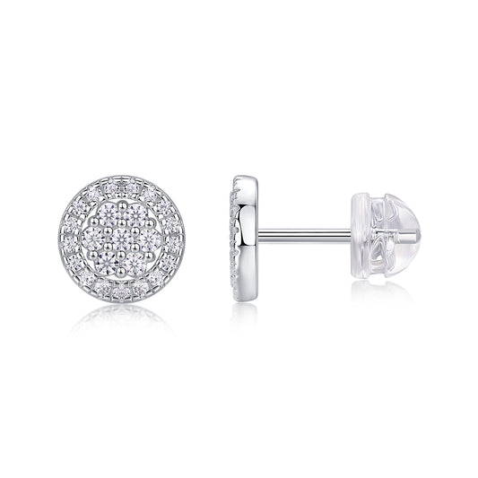 Circle Moissanite Halo Stud Earrings (925 Sterling Silver)