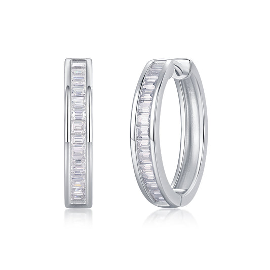 Elegant Baguette-Cut Sparkle Huggie Hoop Earrings • Handcrafted Sterling Silver Design