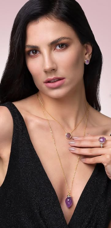 Long Amethyst Necklace – Natural Stone | 18K Gold Plated