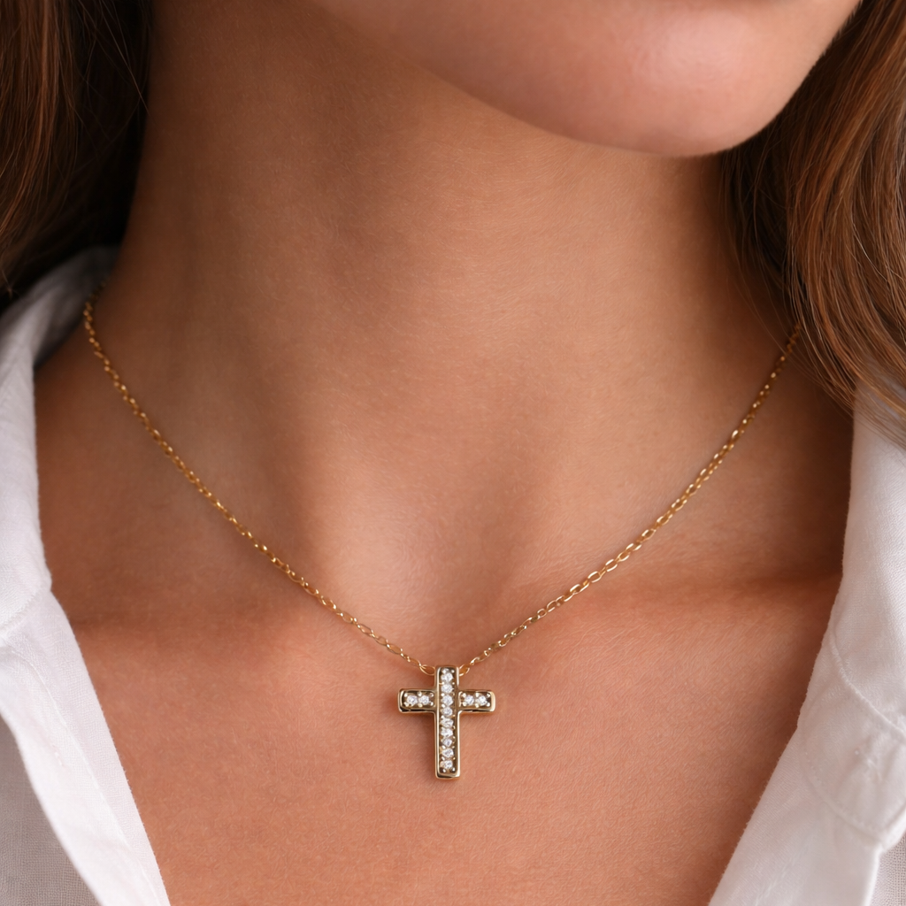 Sterling Silver 925 Cubic Zirconia Cross Necklace