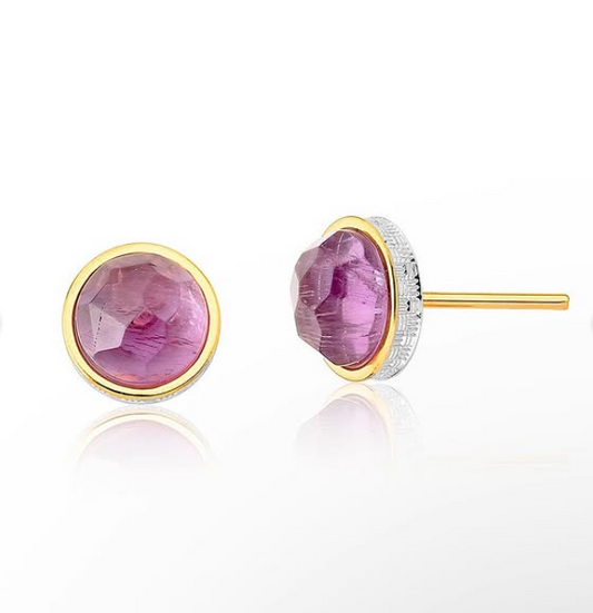 Natural Amethyst Stud Earrings – 18K Gold Plated & White Rhodium