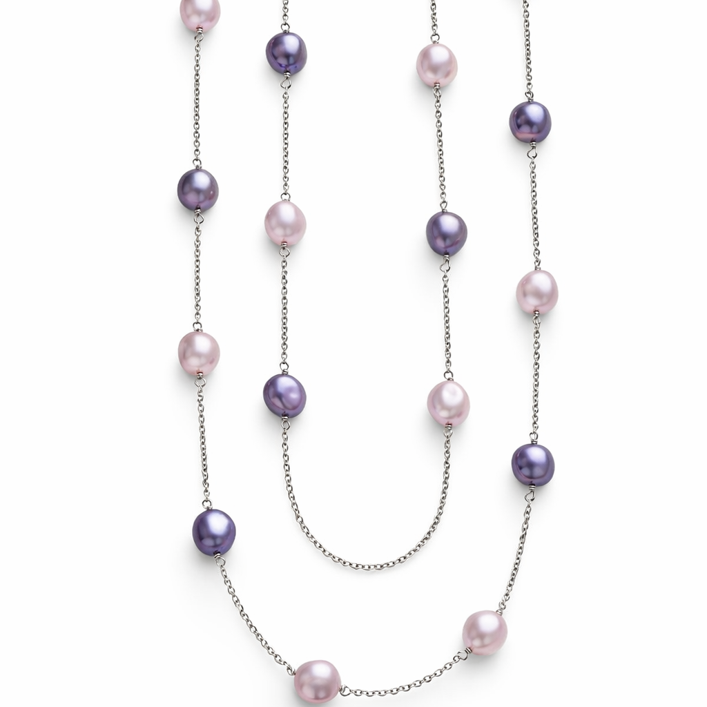 Sterling Silver Dyed Freshwater Cultured Pearl Long Station Necklace – 36”