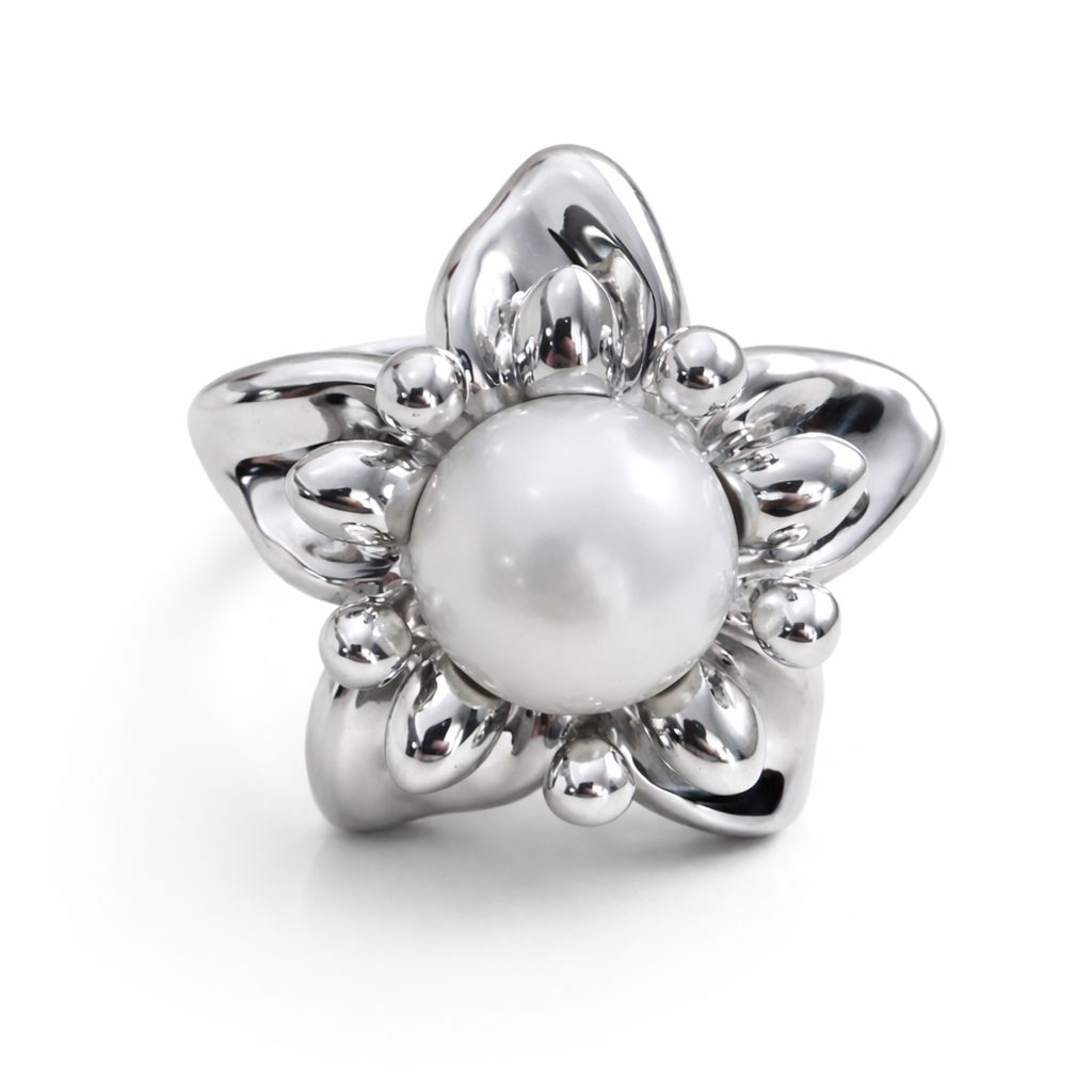 925 Sterling Silver - Cultured Freshwater Pearl Flower Ring