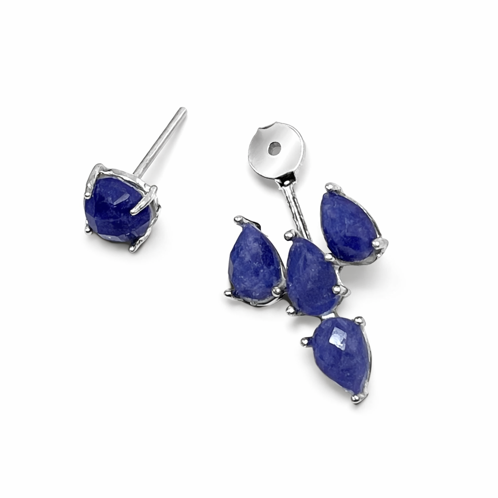 Natural Stone Ear Jacket Earrings – Silver Plated