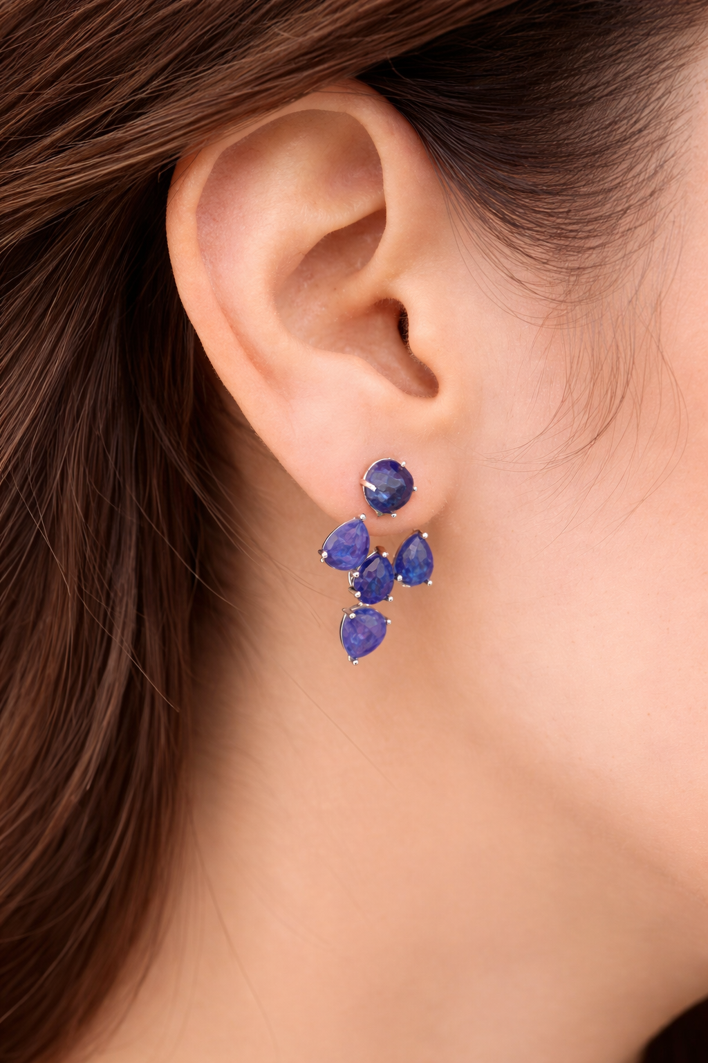 Natural Stone Ear Jacket Earrings – Silver Plated