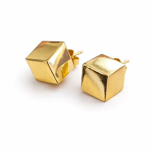18K Gold Plated Geometric Cube Stud Earrings