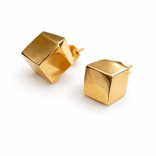 18K Gold Plated Geometric Cube Stud Earrings