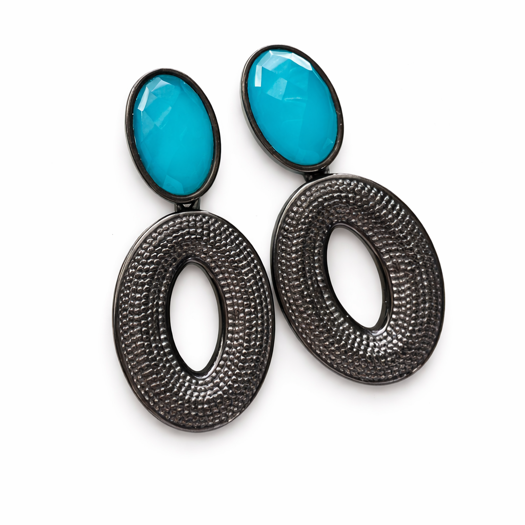 Elegant Blue Quartz and Black Rhodium Drop Earrings