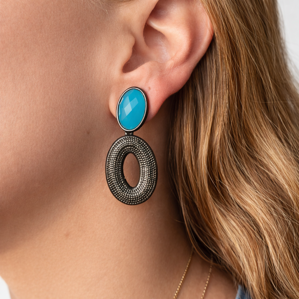 Elegant Blue Quartz and Black Rhodium Drop Earrings