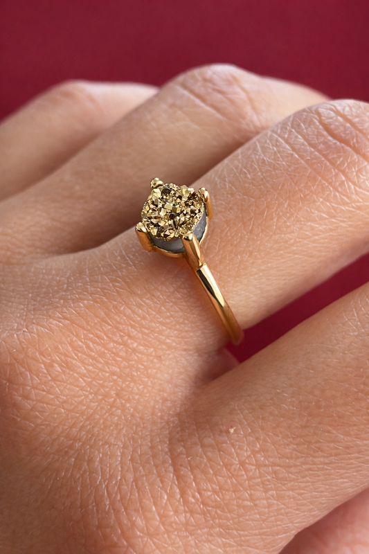 18K Gold Plated Gold Druse Ring