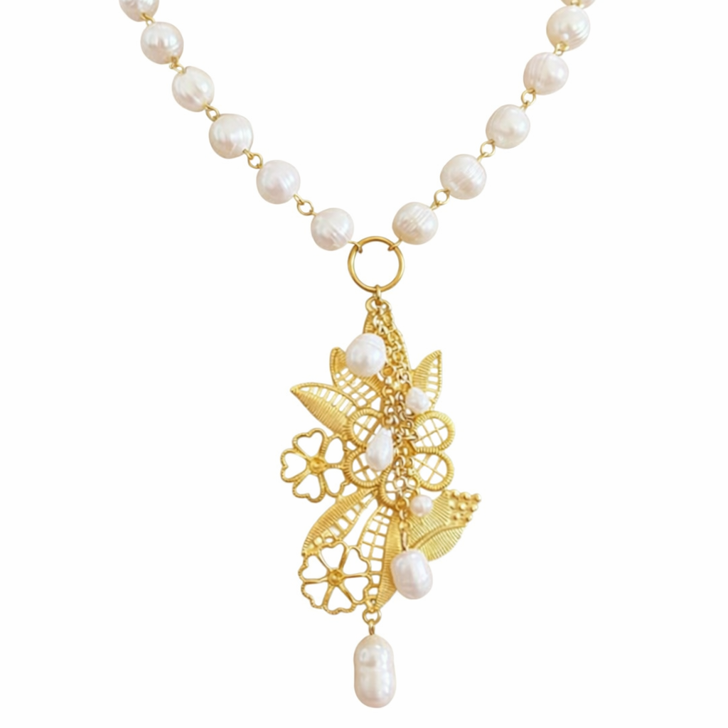 Handmade Natural Pearl Necklace – 24K Gold Plated